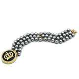 Gold Brass Bracelet with Semi-Precious Onyx in Jet