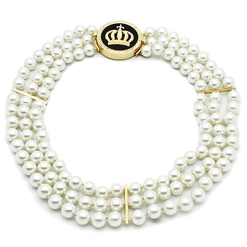 Gold Brass Necklace with Semi-Precious Onyx in Jet