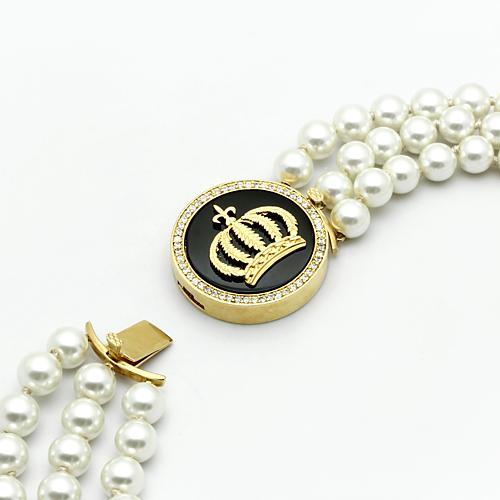 Gold Brass Necklace with Semi-Precious Onyx in Jet