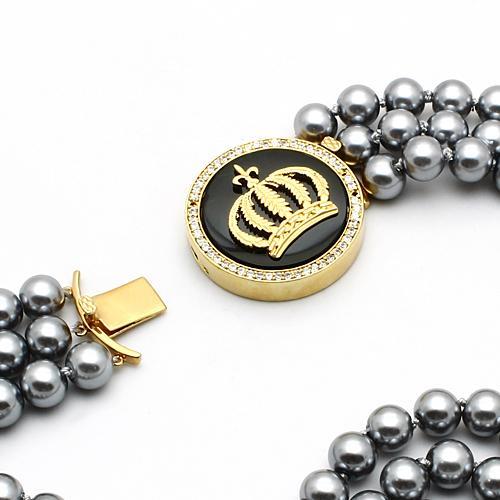 Gold Brass Necklace with Semi-Precious Onyx in Jet