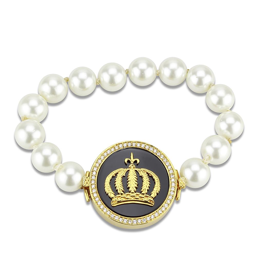 Gold Brass Bracelet with Semi-Precious Onyx in Jet