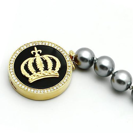 Gold Brass Bracelet with Semi-Precious Onyx in Jet