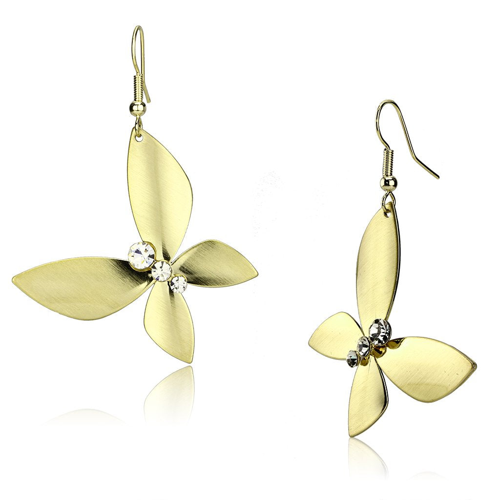 Matte Gold & Gold Iron Earrings with Top Grade Crystal  in Clear