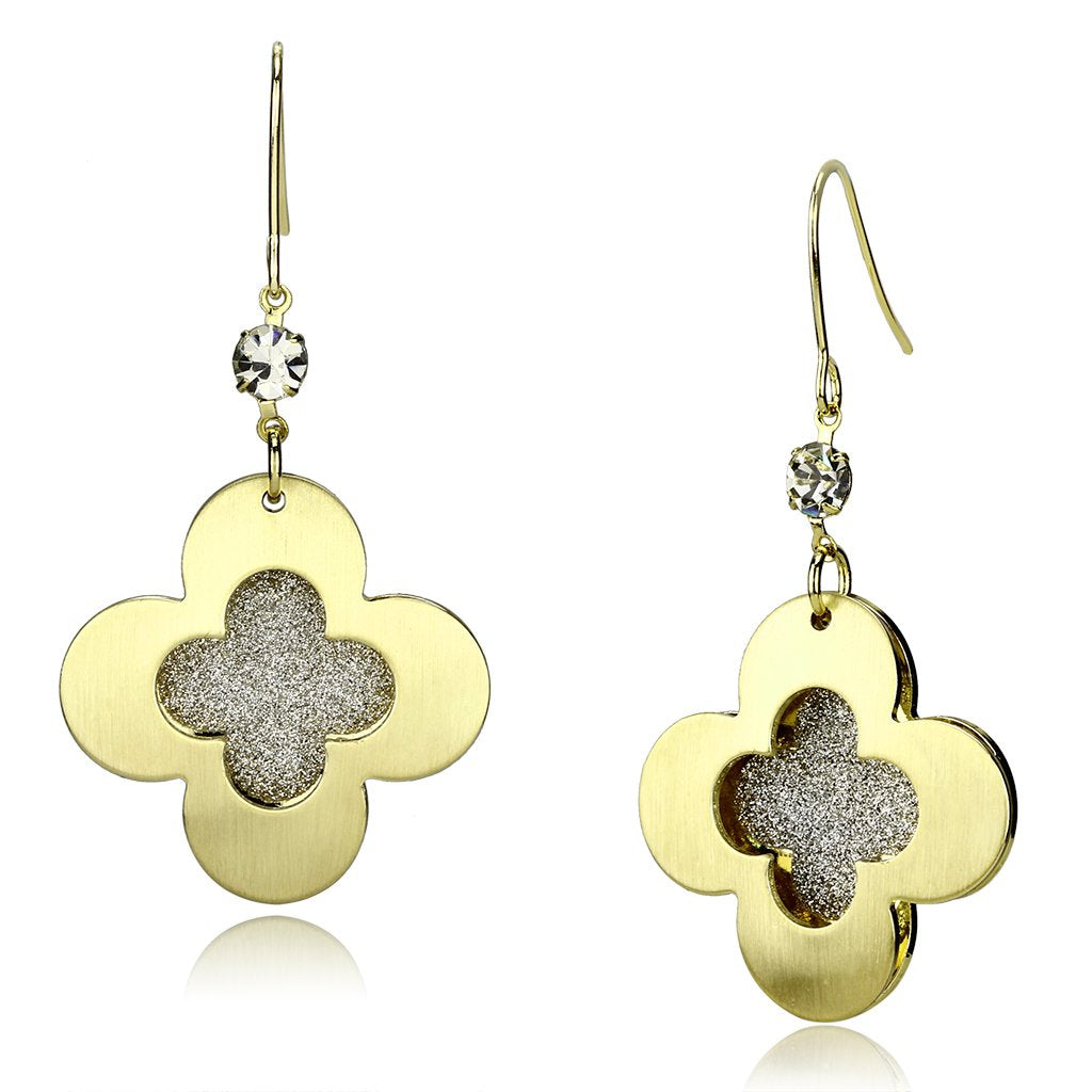 Matte Gold & Gold Iron Earrings with Top Grade Crystal  in Clear