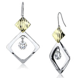 Gold+Rhodium Iron Earrings with AAA Grade CZ  in Clear