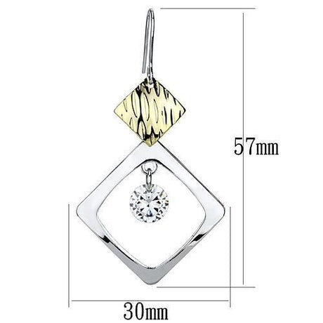 Gold+Rhodium Iron Earrings with AAA Grade CZ  in Clear