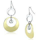 Gold+Rhodium Iron Earrings with AAA Grade CZ  in Clear