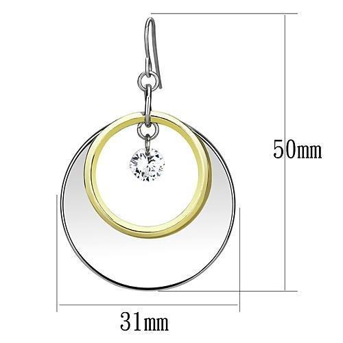 Reverse Two-Tone Iron Earrings with AAA Grade CZ  in Clear