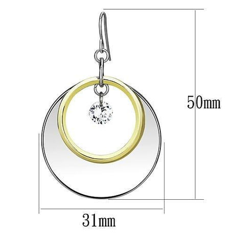 Reverse Two-Tone Iron Earrings with AAA Grade CZ  in Clear