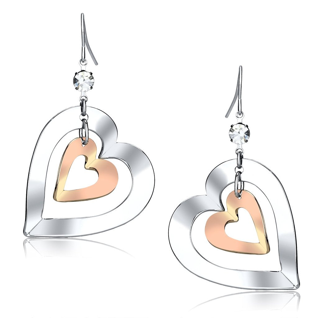 Rose Gold + Rhodium Iron Earrings with Top Grade Crystal  in Clear