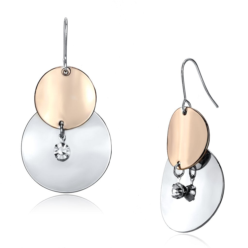 Rose Gold + Rhodium Iron Earrings with Top Grade Crystal  in Clear