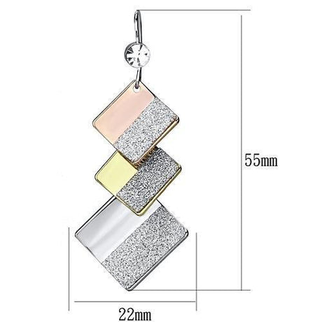 Rhodium + Gold + Rose Gold Iron Earrings with Top Grade Crystal  in Clear