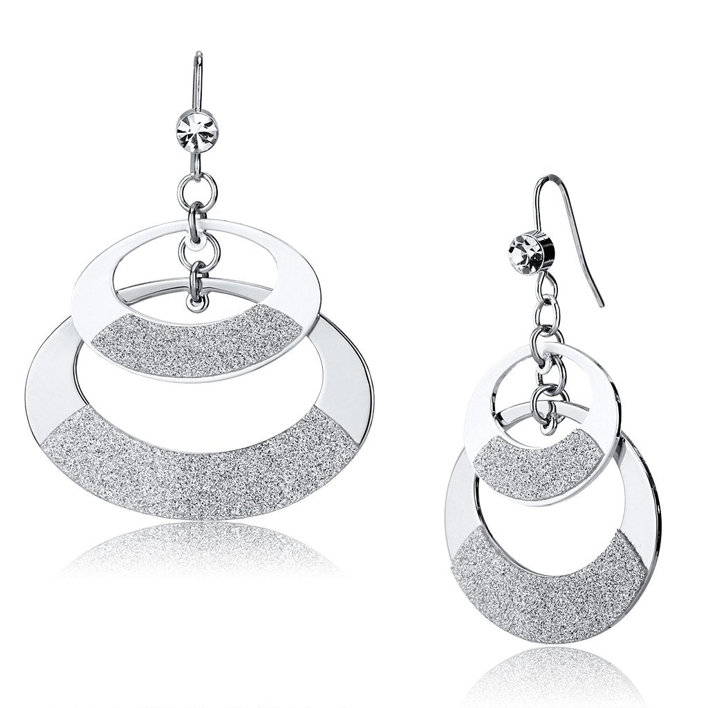 Matte Rhodium & Rhodium Iron Earrings with Top Grade Crystal  in Clear