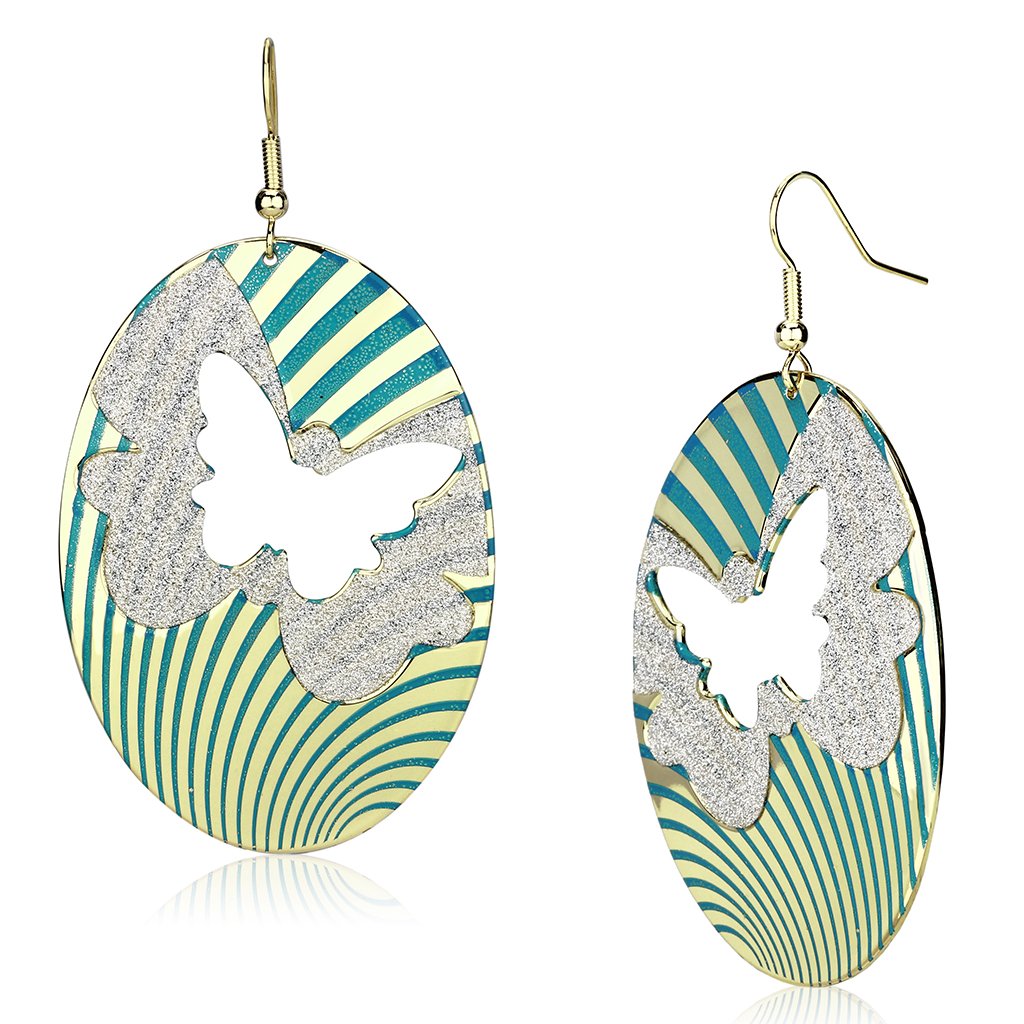 Gold Iron Earrings with Epoxy  in Capri Blue