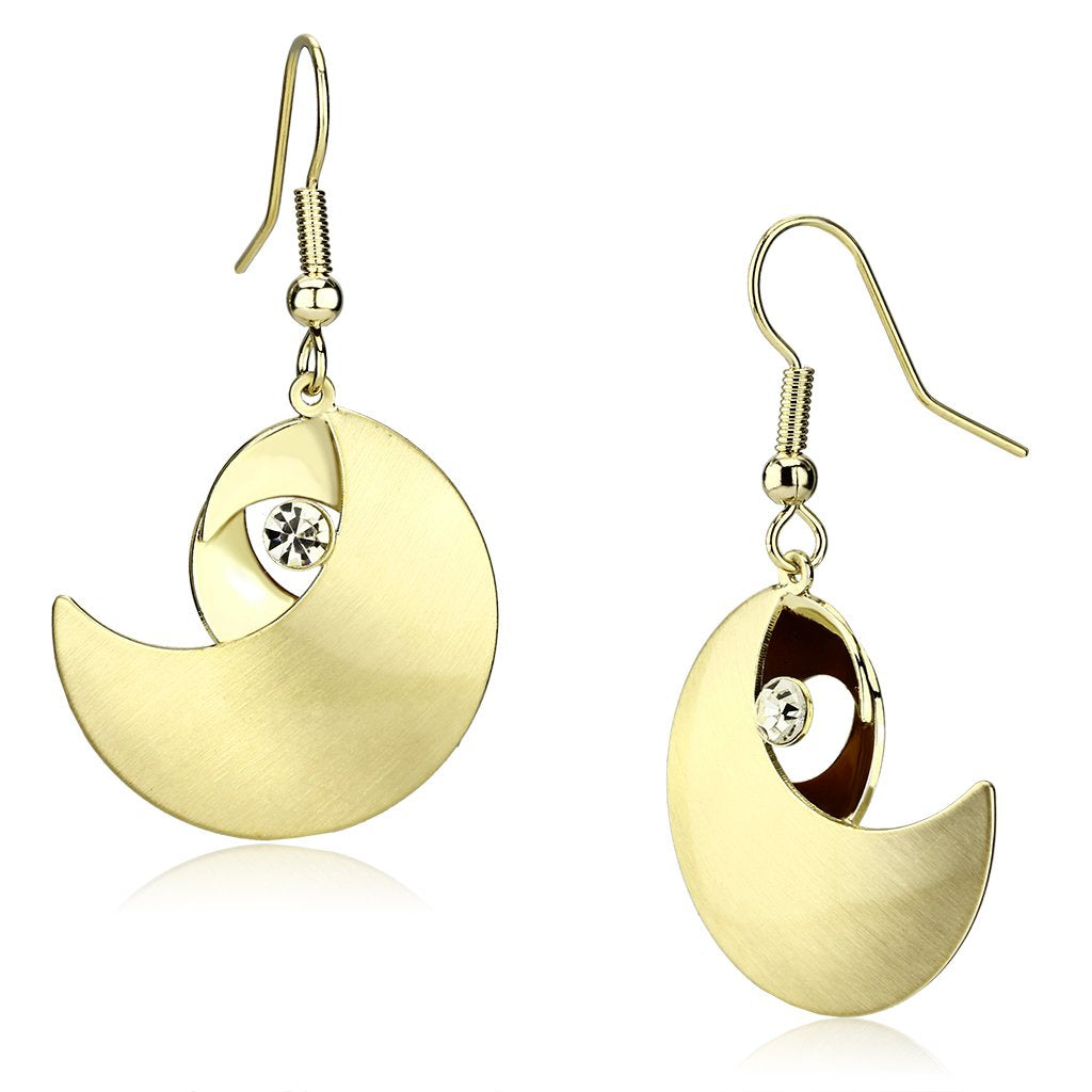 Matte Gold & Gold Iron Earrings with Top Grade Crystal  in Clear