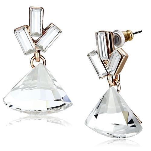 Rose Gold Iron Earrings with Top Grade Crystal  in Clear
