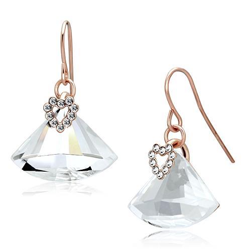 Rose Gold Iron Earrings with Top Grade Crystal  in Clear