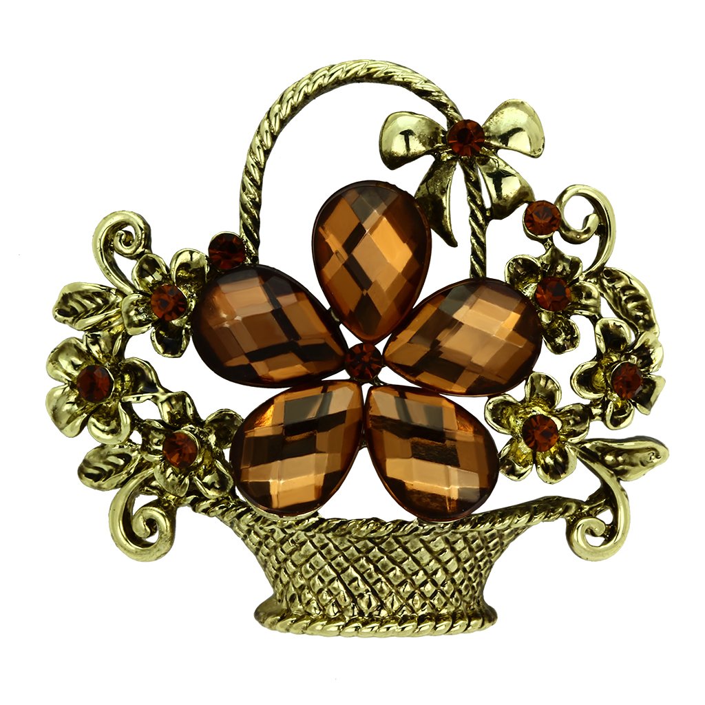 Antique Copper White Metal Brooches with Synthetic Acrylic in Smoked Quartz