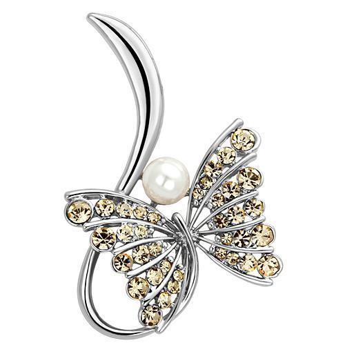 Imitation Rhodium White Metal Brooches with Synthetic Pearl in White
