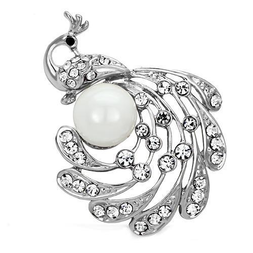 Imitation Rhodium White Metal Brooches with Synthetic Pearl in White