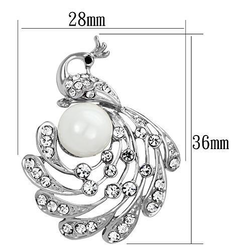 Imitation Rhodium White Metal Brooches with Synthetic Pearl in White