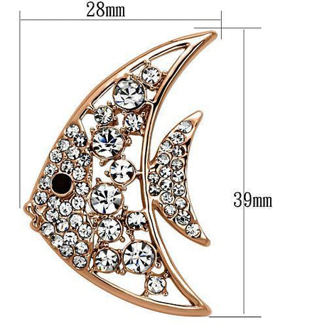 Flash Rose Gold White Metal Brooches with Top Grade Crystal  in Clear