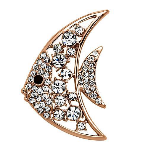 Flash Rose Gold White Metal Brooches with Top Grade Crystal  in Clear