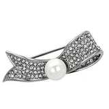 Imitation Rhodium White Metal Brooches with Synthetic Pearl in White