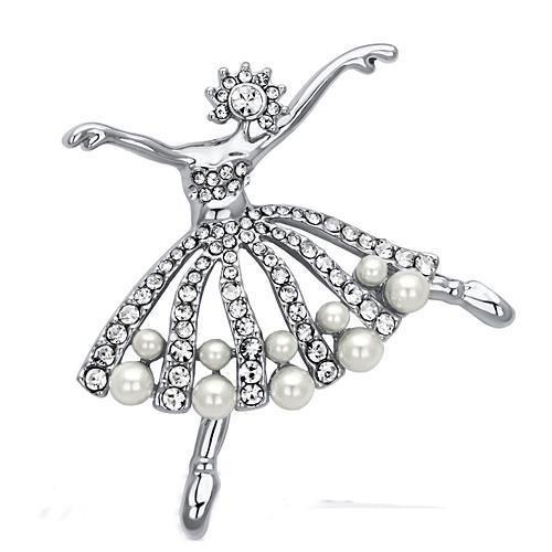 Imitation Rhodium White Metal Brooches with Synthetic Pearl in White