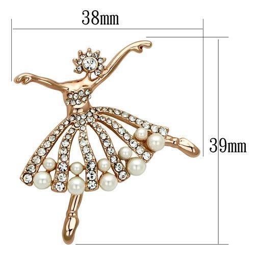 Flash Rose Gold White Metal Brooches with Synthetic Pearl in White