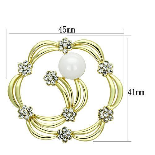 Flash Gold White Metal Brooches with Synthetic Pearl in White