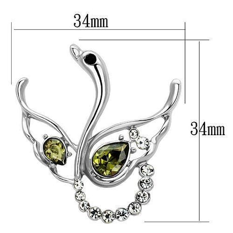 Imitation Rhodium White Metal Brooches with Top Grade Crystal  in Olivine color