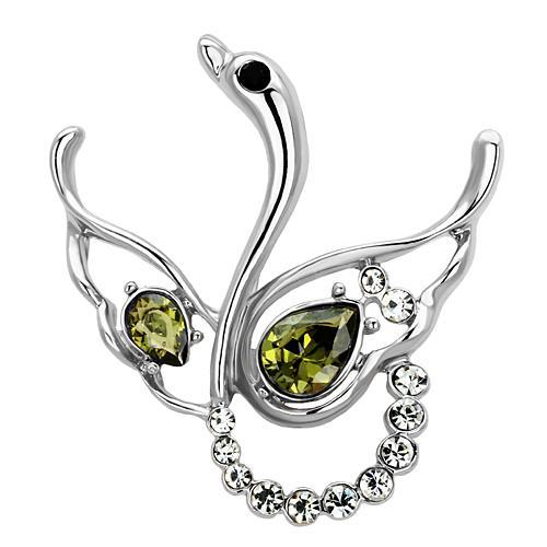 Imitation Rhodium White Metal Brooches with Top Grade Crystal  in Olivine color