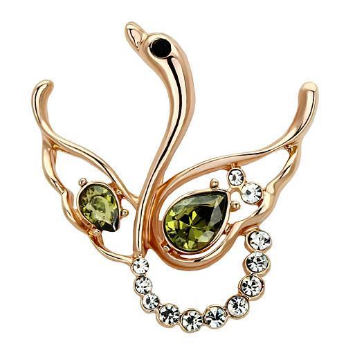 Flash Gold White Metal Brooches with Top Grade Crystal  in Olivine color