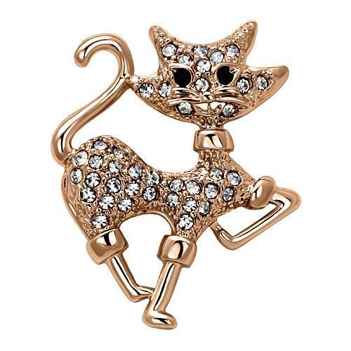 Flash Rose Gold White Metal Brooches with Top Grade Crystal  in Clear