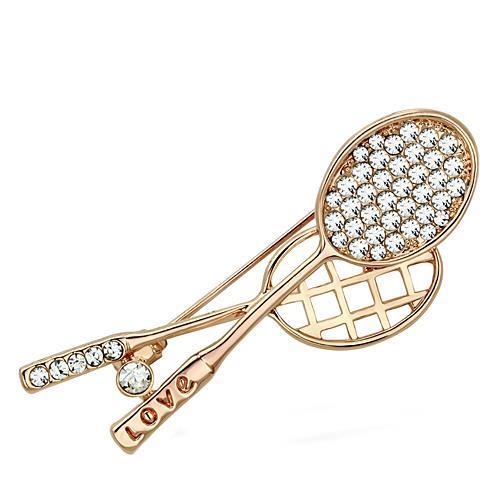 Flash Rose Gold White Metal Brooches with Top Grade Crystal  in Clear