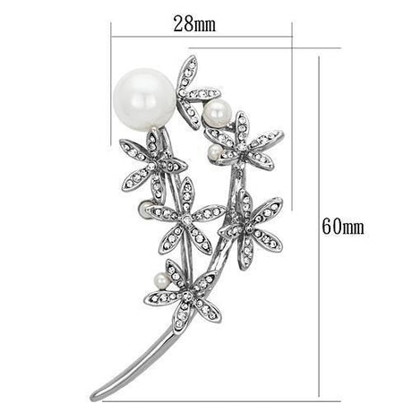 Imitation Rhodium White Metal Brooches with Synthetic Pearl in White