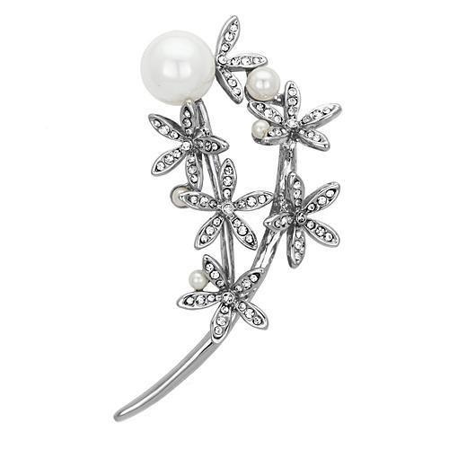 Imitation Rhodium White Metal Brooches with Synthetic Pearl in White