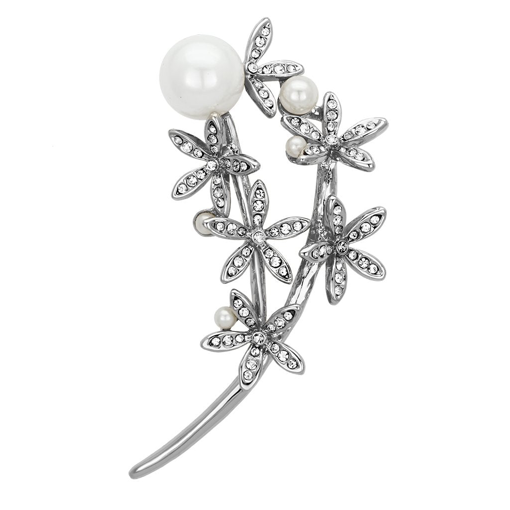 Flash Rose Gold White Metal Brooches with Synthetic Pearl in White