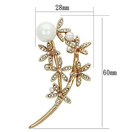 Flash Rose Gold White Metal Brooches with Synthetic Pearl in White