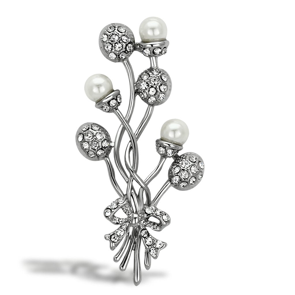 Imitation Rhodium White Metal Brooches with Synthetic Pearl in White
