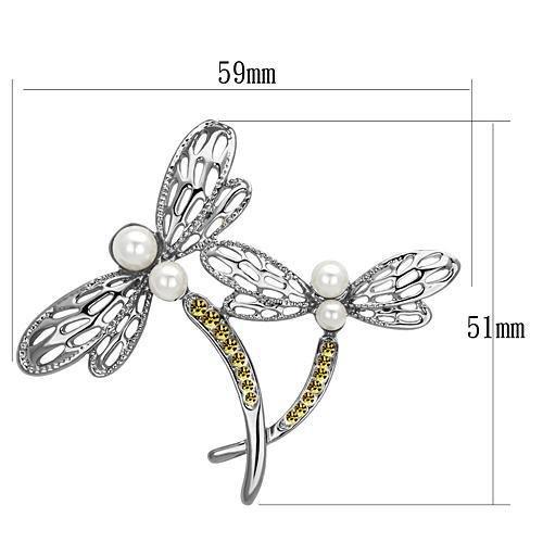 Imitation Rhodium White Metal Brooches with Synthetic Pearl in White
