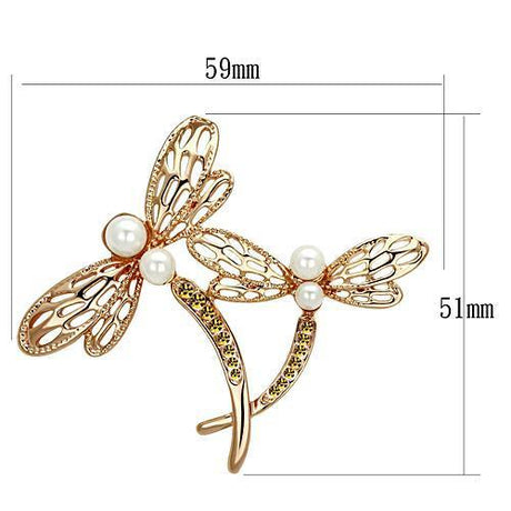 Flash Rose Gold White Metal Brooches with Synthetic Pearl in White