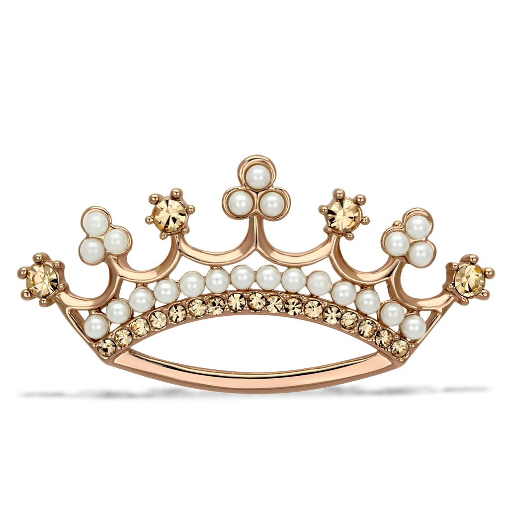 Flash Rose Gold White Metal Brooches with Synthetic Pearl in White