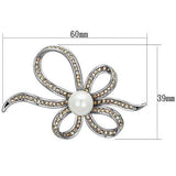 Imitation Rhodium White Metal Brooches with Synthetic Pearl in White
