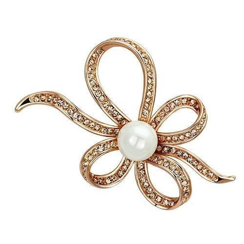 Flash Rose Gold White Metal Brooches with Synthetic Pearl in White