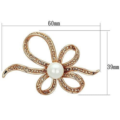 Flash Rose Gold White Metal Brooches with Synthetic Pearl in White
