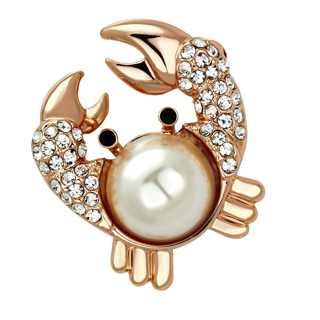 Flash Rose Gold White Metal Brooches with Synthetic Pearl in White