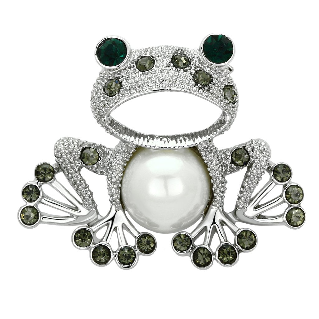 Imitation Rhodium White Metal Brooches with Synthetic Pearl in White