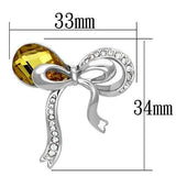 Imitation Rhodium White Metal Brooches with Synthetic Glass Bead in Topaz